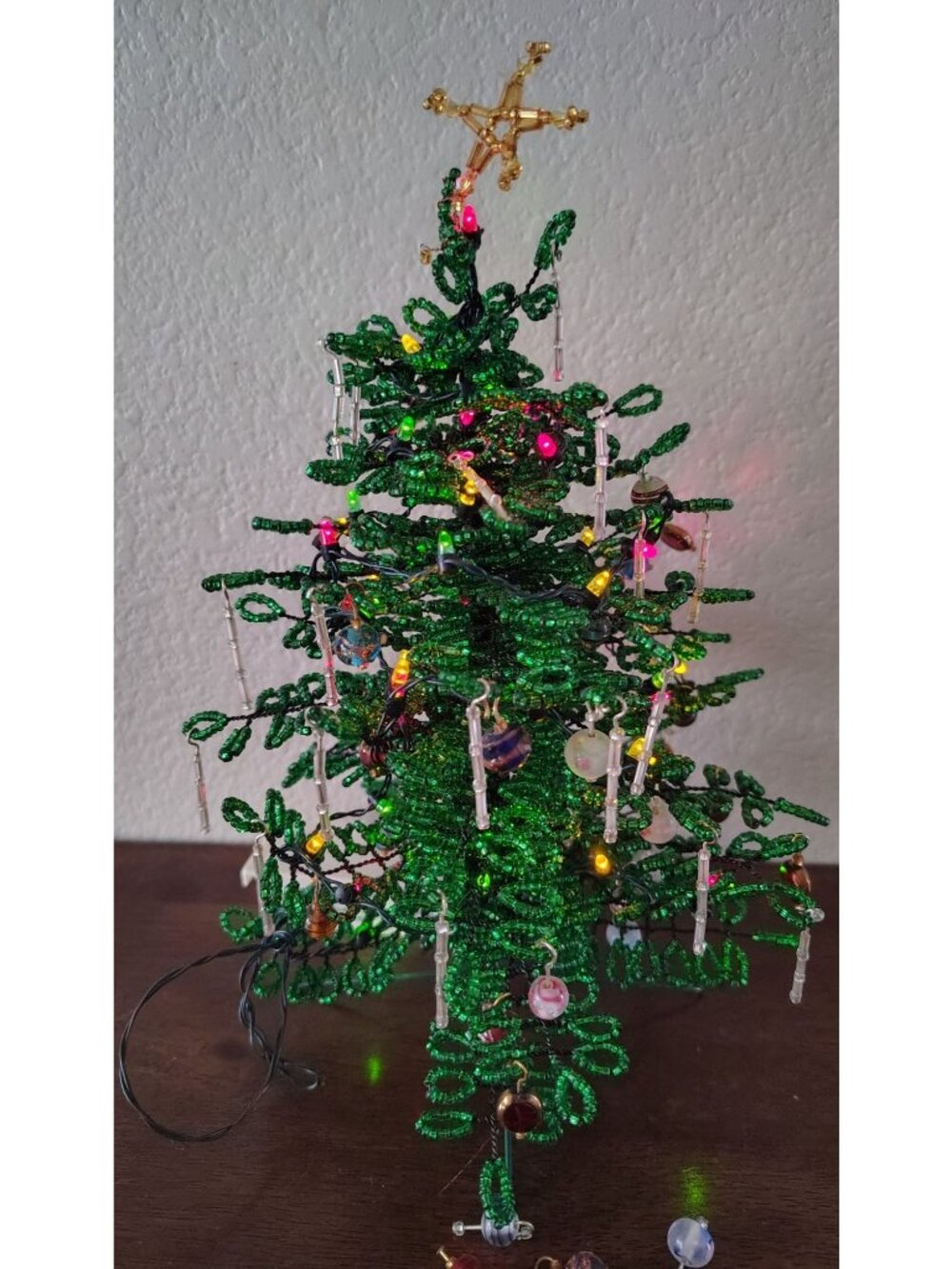 Vintage Westrim Beaded Christmas Tree Glass Bead Ornaments Bead Icicles Lighted